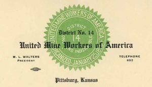 Business card for United Mineworkers of America